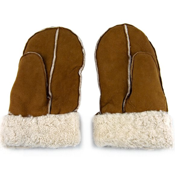New Sheepskin Shearling Suede Mittens Gloves Tan Brown Black Womens One Size - Picture 7 of 16